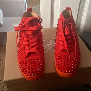 Christian Louboutin Louis Orlato Spike Studs High Cut Men's Red Sneakers 40